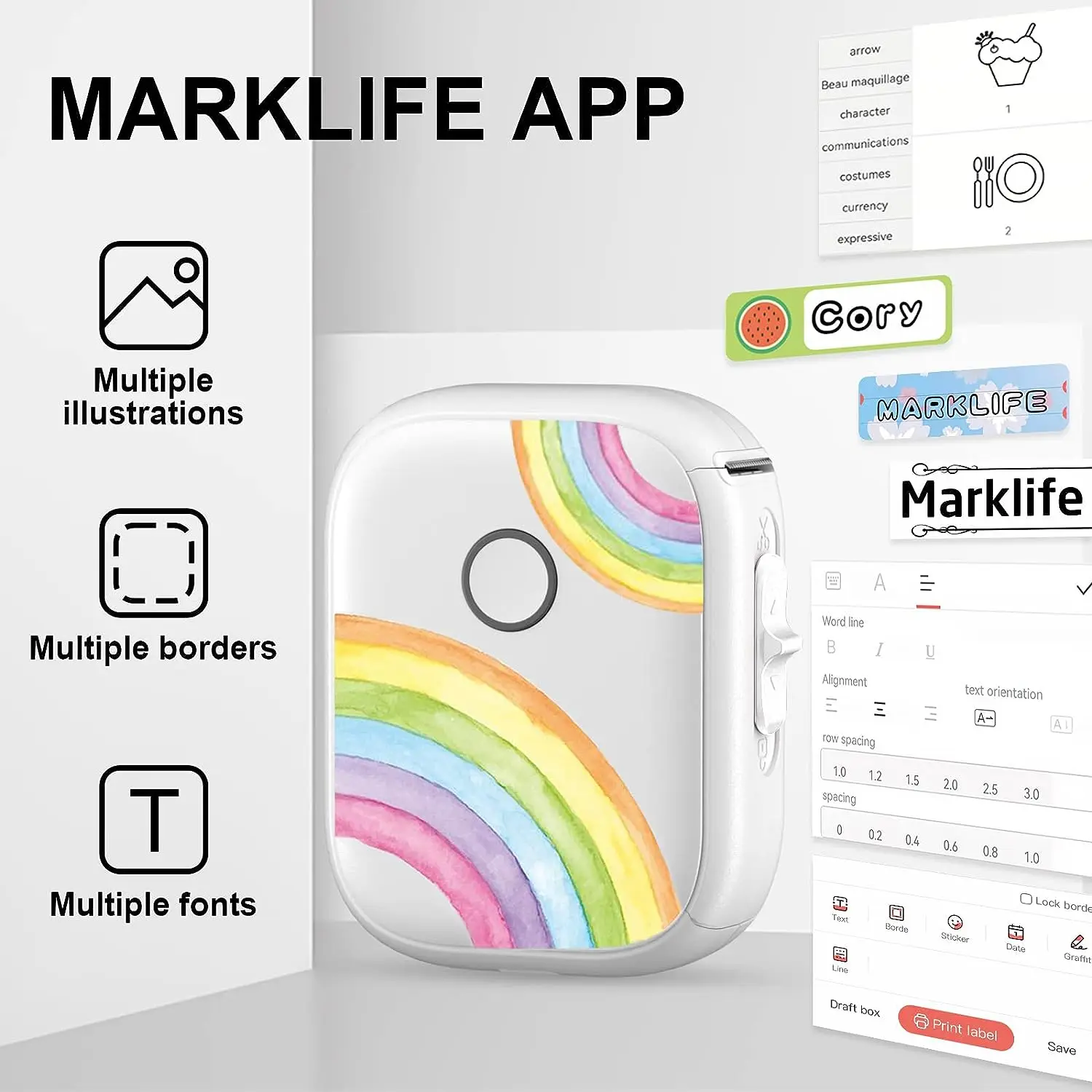 Marklife 열전사 라벨 프린터 P12 미니 블루투스 접착 라벨 프린터 (주방, 사무실, 선물/DIY, 창의적인 작업/마킹 기계용)