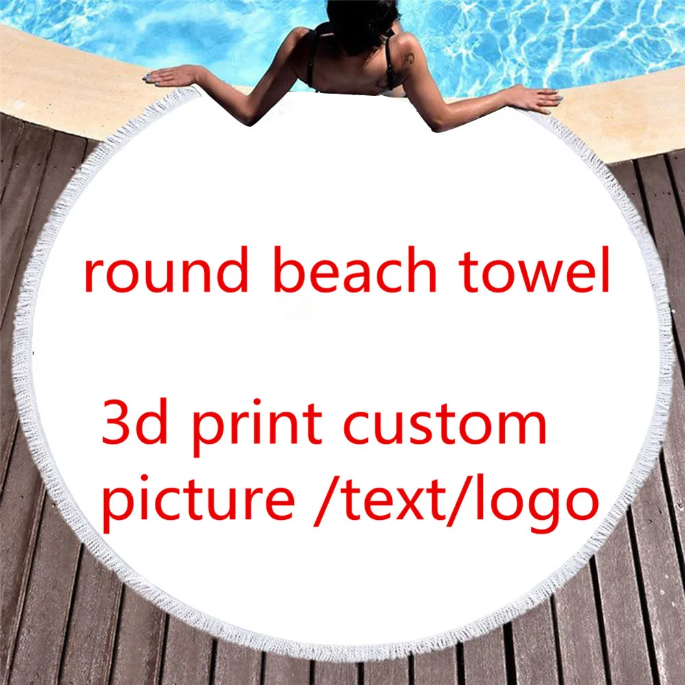 

Custom Picture Round Beach Towels Customized Photo/Logo 3D Printed Best Gift Bathroom Towel With Tassels Microfiber Dropshipping