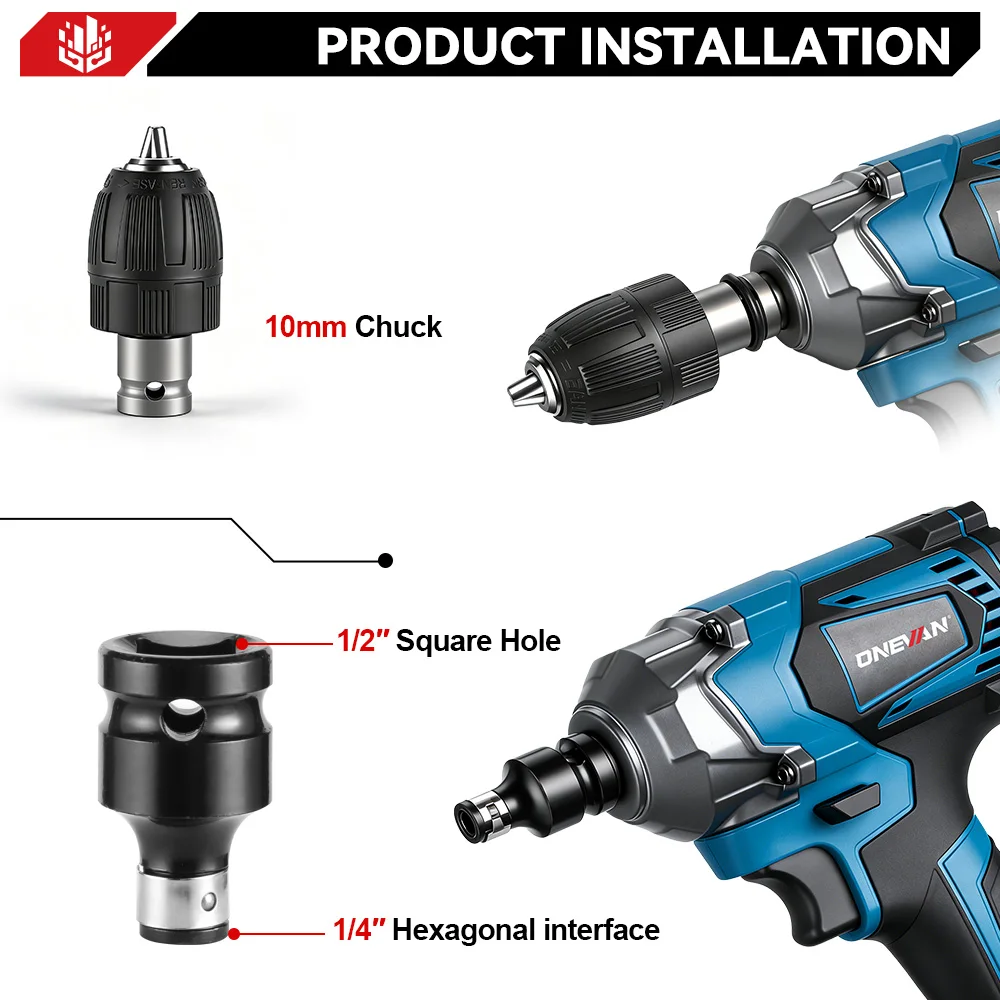 ONEVAN 1200 N.M Bürstenloser 1/2 Zoll elektrischer Schlagschrauber 3 Funktionen Akku-Bohrschrauber Schraubendreher Werkzeuge für Makita 18 V Batterie Pin – Detail 8
