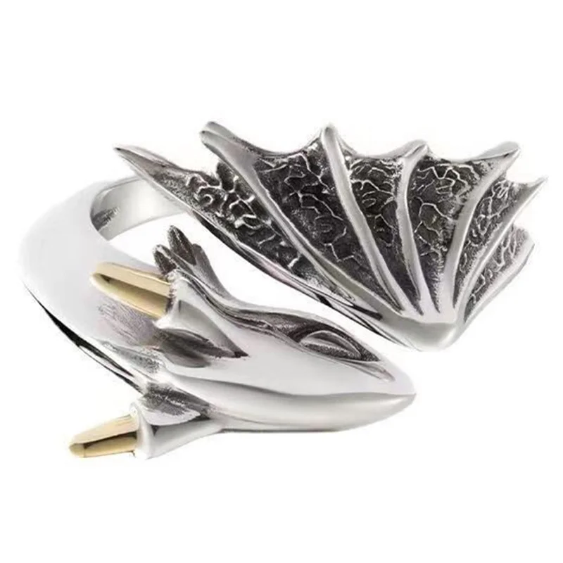 Drachenring Verstellbar Im Retro Design Aus Dunklem Metall_voghion.com