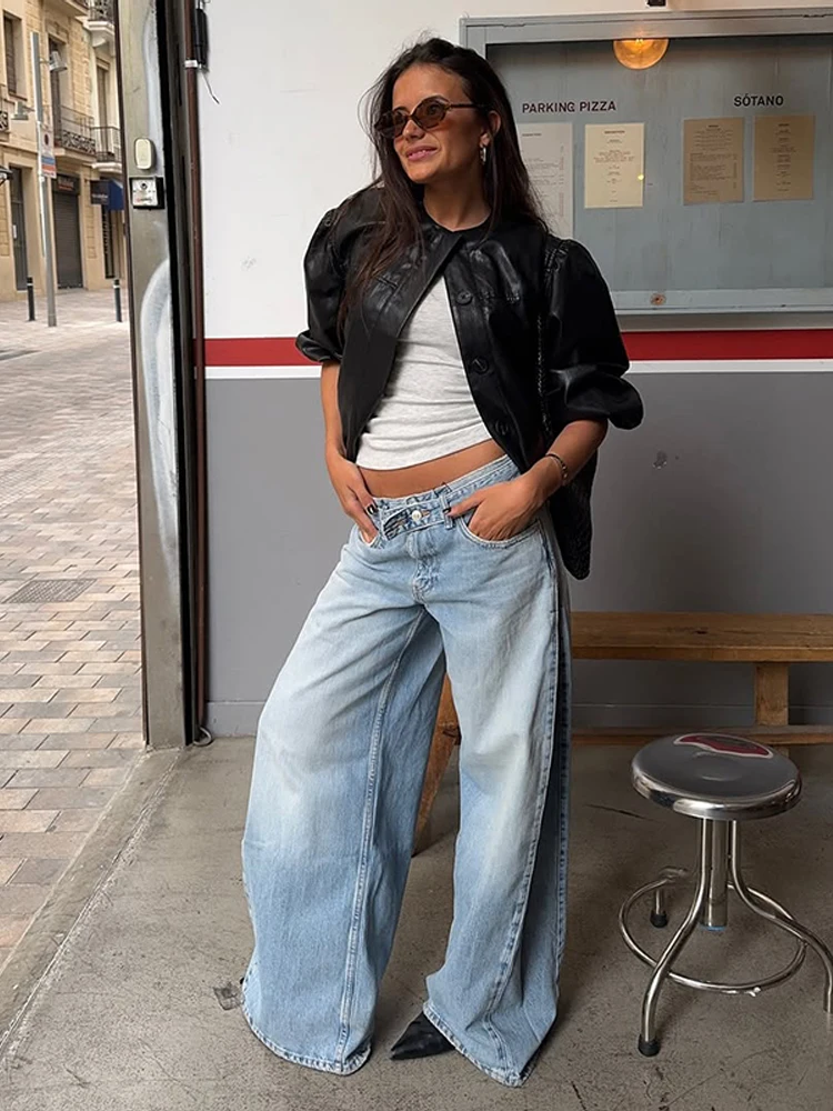 Y2k Blue Women's Jeans Fashion Tie Waist Wide Leg Loose Baggy Denim Pant Lady New Casual High Street Spring Summer Clothing 2026 4