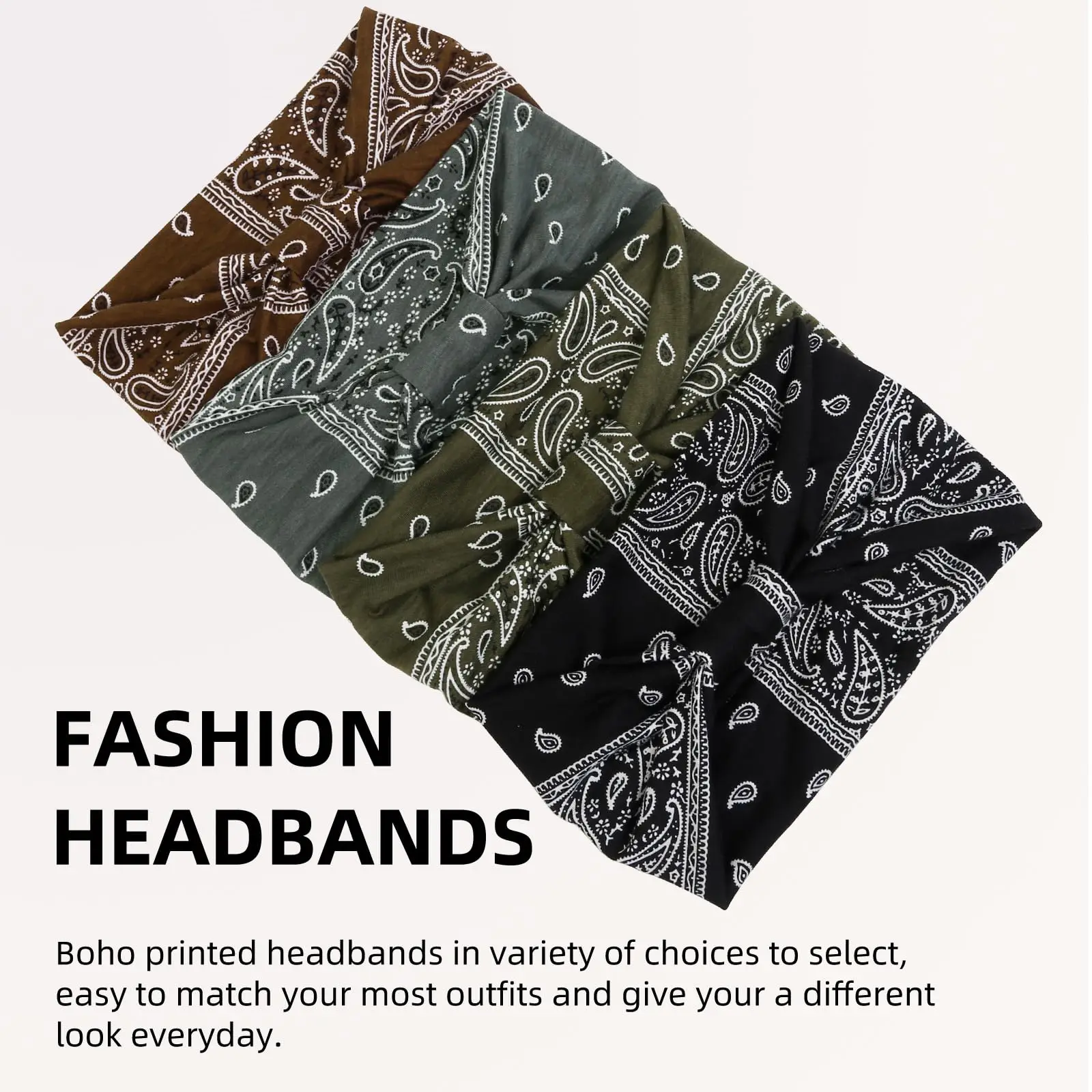 Cashew-Print Stirnbänder für Frauen breite Boho Turban Headwrap Baumwoll knoten elastische Haar bänder Bandeau Sport Workout Haarschmuck – Detail 4