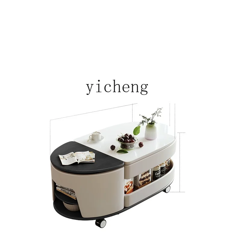

Tqh Chinese Style Tea Table Modern Minimalist Living Room Oval Tea Table Home Movable Lifting Side Table