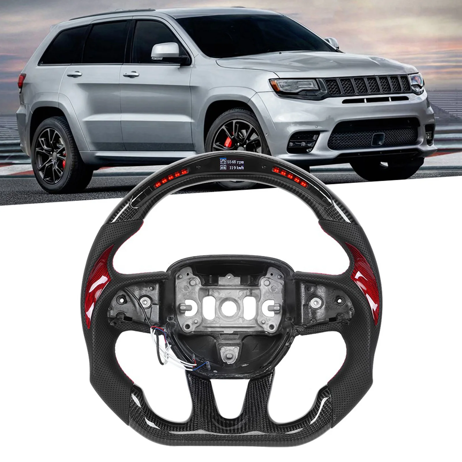 탄소 섬유 스티어링 휠 LED 레이스 디지털 디스플레이 시프트 조명, HELLCAT 2015-2020 에 적합, 신제품