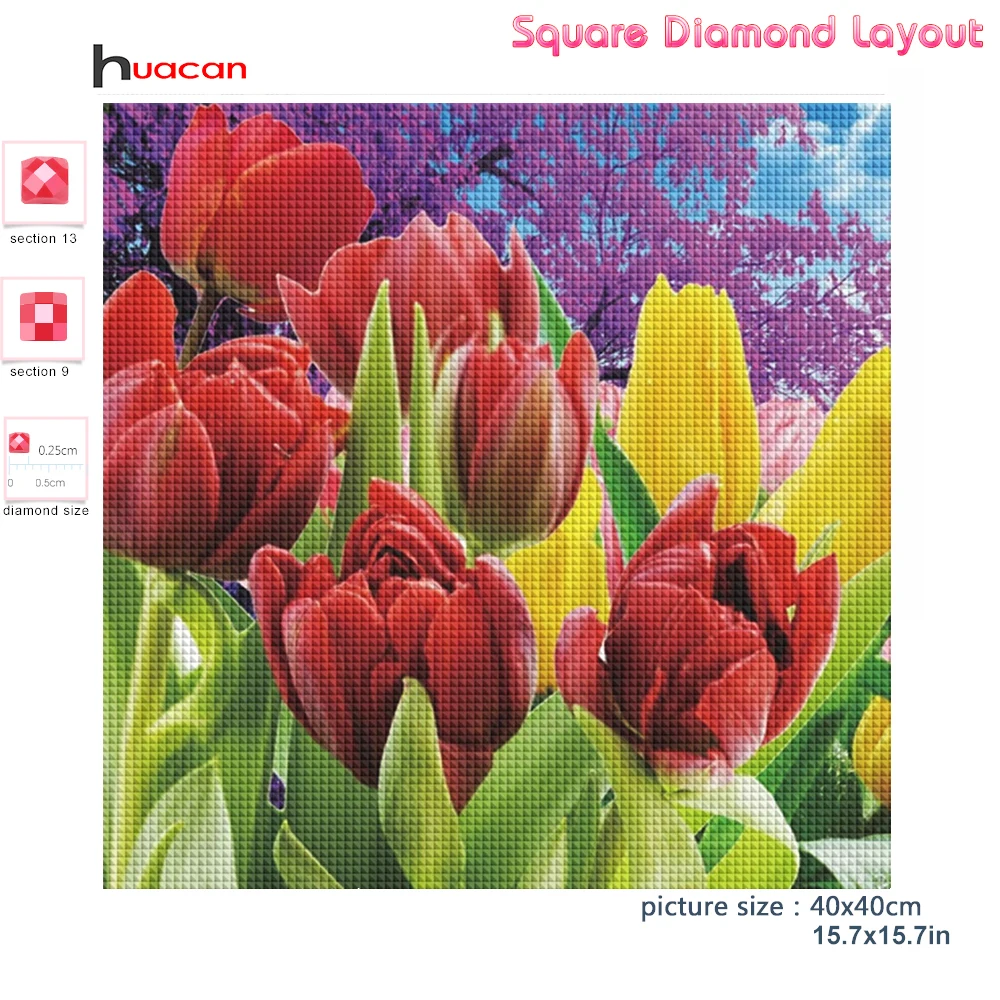Huacan 5d Diy Diamond Painting Embroidery Flower Vase Cross Stitch Mosaic Tulip Floral Square/round diamond painting diamond art painting kit diamond painting set Home Decor
