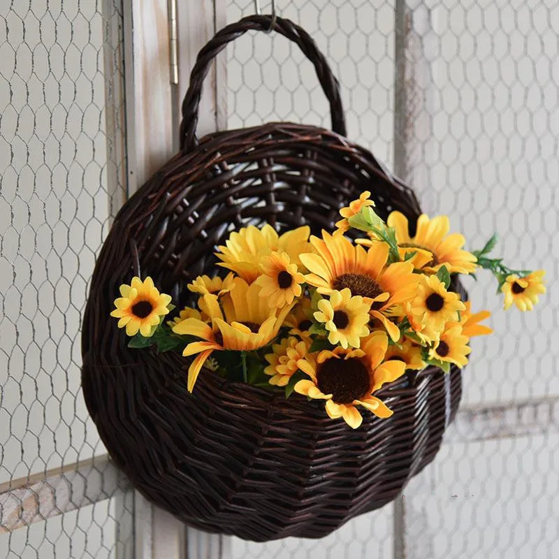 Hand Made Rattan Vase Eco-Friendly Wall Hanging Vase Container Storage Basket Wicker basket Nest Flower Pot Home Decoration