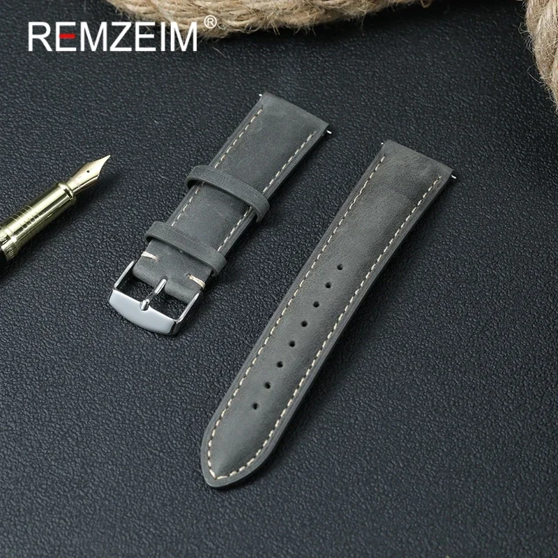 Vintage Crazy Horse Leather Wristwatch Band - Brown, Green, Blue, High-Quality Quick Release Strap