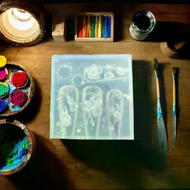 3D Flower Relief Silicone Nail Mold Candle Holder Rose Transparent Nails Templates DIY Nail Art Decoration Manicure Design Tools