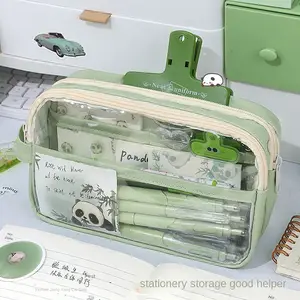 Multi-functional Pencil Case Transparent with Handle Pen Bag Large Capacity Stationery Storage Pouch Office School Supplies