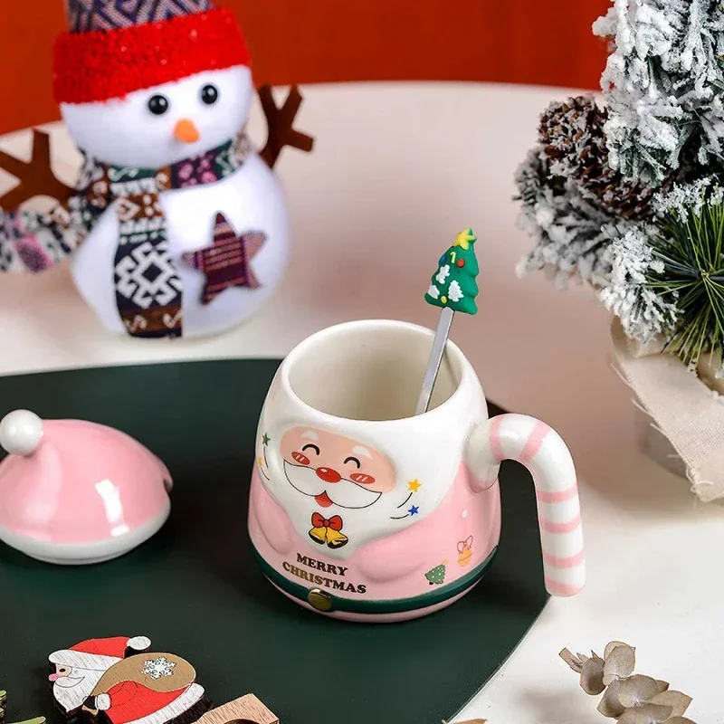 Christmas Tree Ceramic Mug Gift Set! Trendy Christmas Mug With Spoon, Unique Gift, Holiday Atmosphere Booster, New Year Surprise_voghion.com