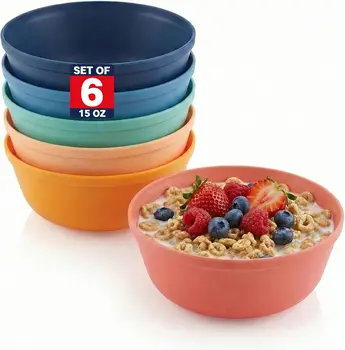 MASTERCOOK Plastic Bowls Set of 6 – 15oz Stackable Salad & Pasta Bowls 1