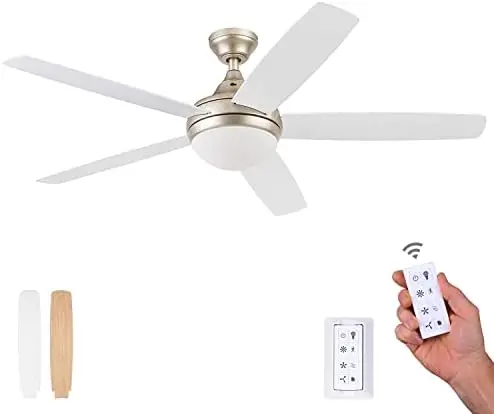 

Ashby Ceiling Fan with Remote Control and Dimmable Integrated LED Light Frosted Fixture, 52" Contemporary Indoor, 5 Blades,