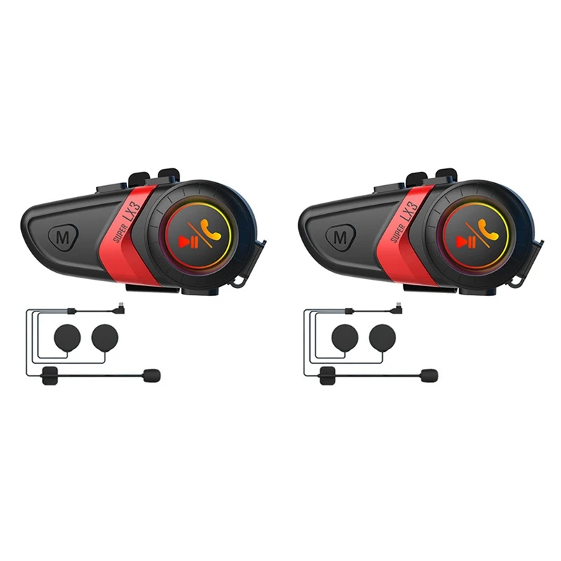 

2X LX3 Helmet Bluetooth Headset 1200MAH Motorcycle BT5.0 Wireless Hands-Free Call Stereo Anti-Jamming Waterproof A