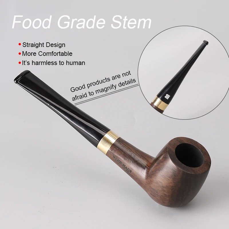 Tobacco Pipe Set ebony Smoking Pipe 9mm Filter Bent Gold Ring Wood with Smoke Accessory