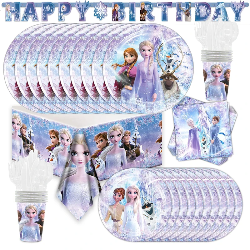 

New Frozen Theme Anna Elsa Olaf Birthday Party Supplies Cup Plate Napkin Kid Girl Birthday Party Decoration Disposable Tableware