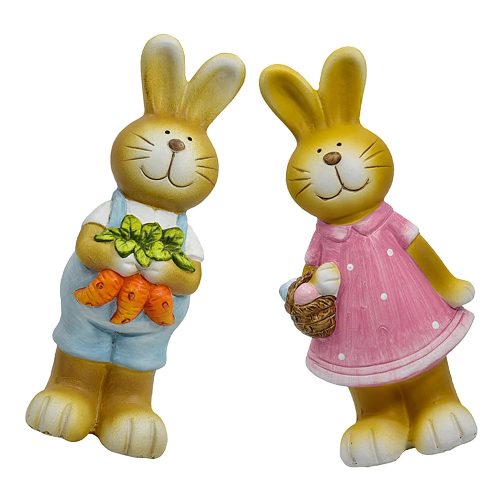 

2 Pcs Rabbit Ornament Animal Bunny Statues Modeling Small Craft Household Ceramics Landscape Delicate Figurines Office Garden