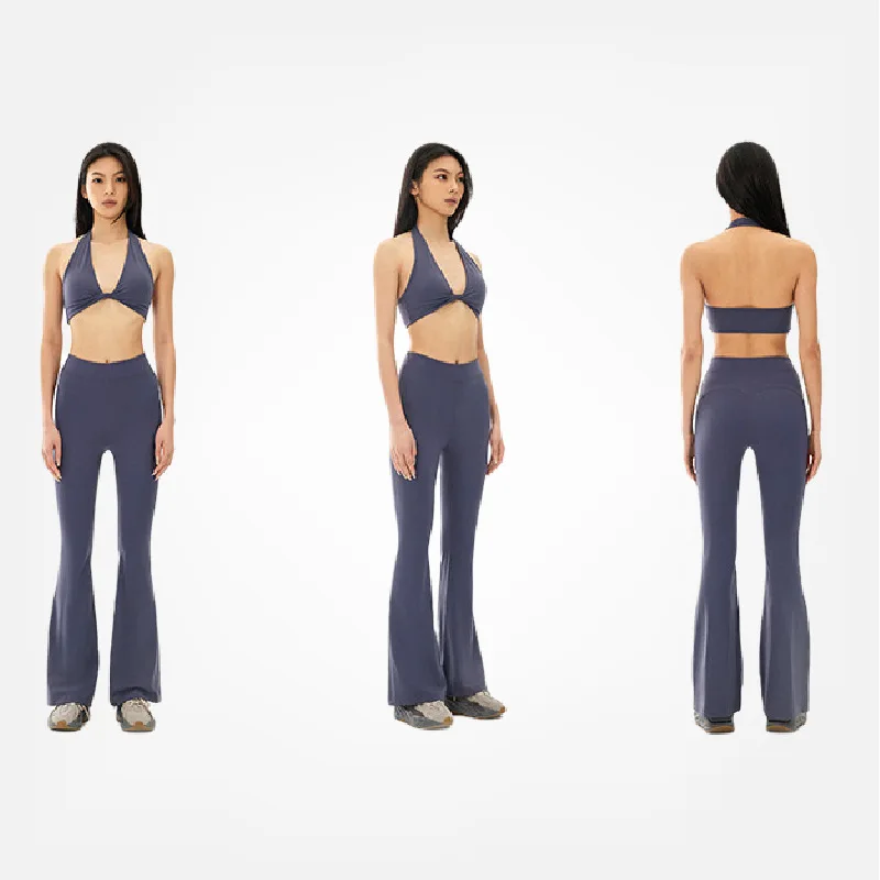 

Spring 2023 New Private Label Women Yoga Wear LuLu Fabric Bra Bell Bottoms Leggings Set