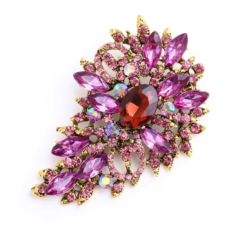 Women's Luxury Flower Brooch Pin Crystal Leaf Shape Rhinestone Brooches  Jewelry