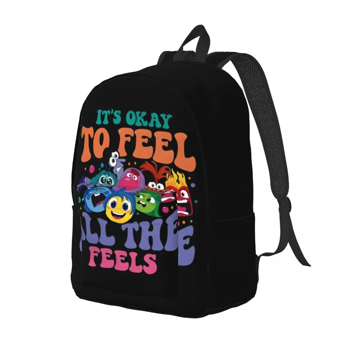 thumbnail image 1 of Está bien sentir todas las sensaciones Mochila encantadora de adentro hacia afuera con 2 personajes Mochila escolar para estudiantes Mochila para adolescentes, 1 of 4
