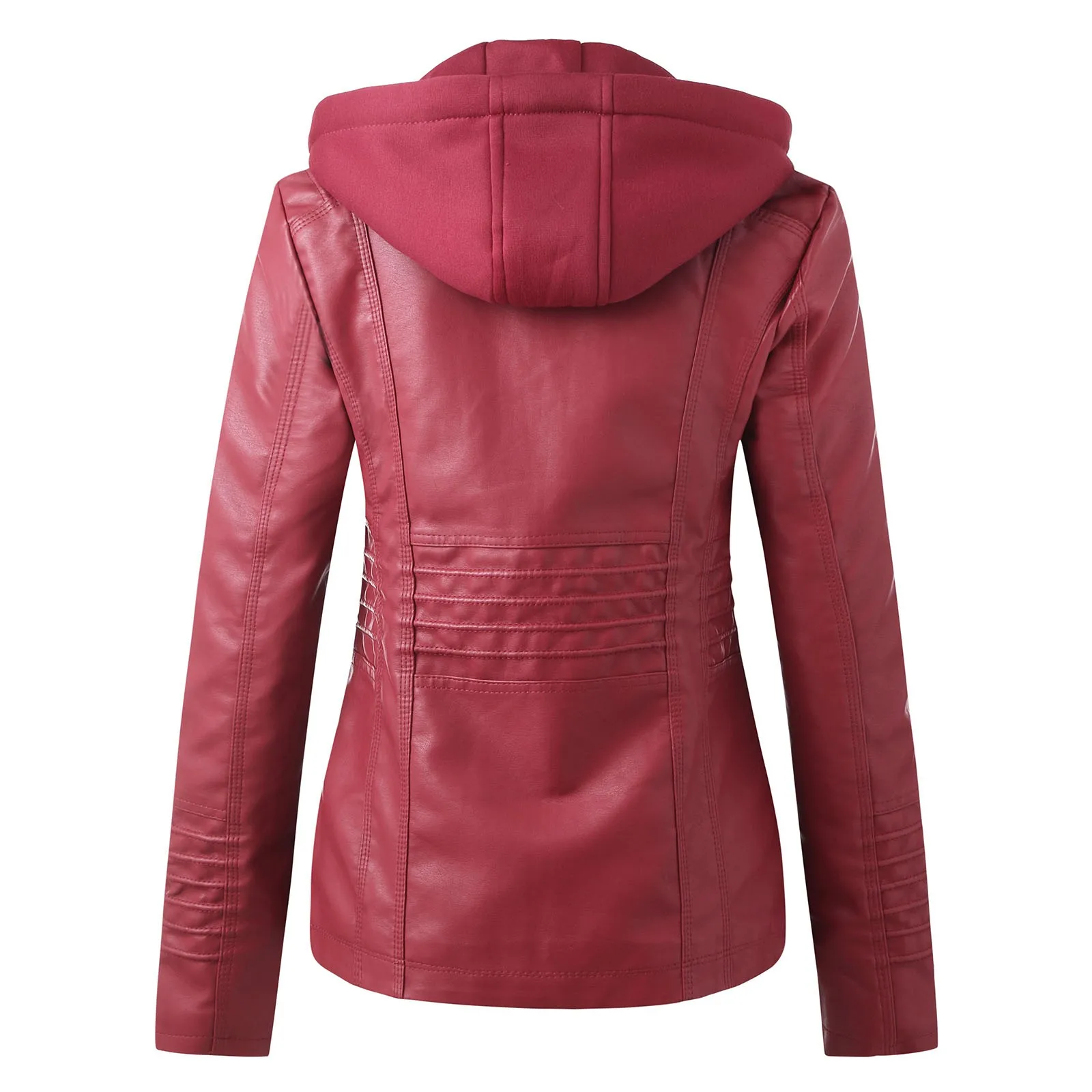 Long Down Jacket Ladies Leather Slim Zip Belt Tops Stand Collar Jacket Suit Women'S Motorcycle Outwear Coats