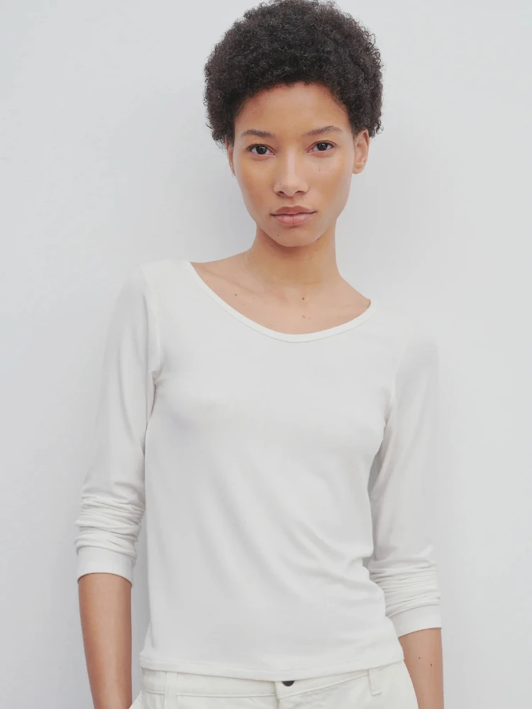 

Th*R0* Women's Light Luxury Style New Stretch Knit Long-sleeved T-shirt Black Casual Versatile Niche Design Tops Bottoming Shirt