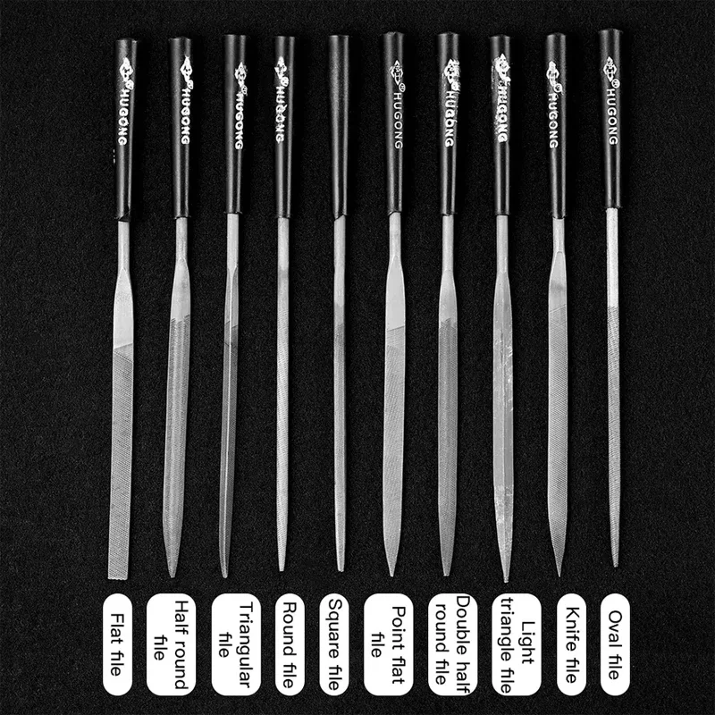 Set 6 Lime Per Aghi In Acciaio Al Carbonio Con Manico In Legno - Raspe Piatte, Quadre, Tonde Per Metallo, Legno, Vetro, Gioielli - 18 Cm