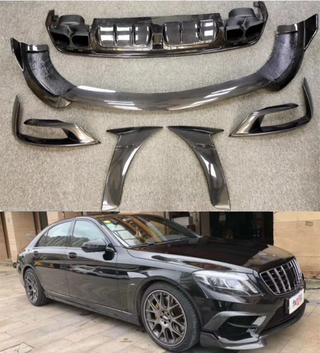 

For Mercedes-Benz W222 S63 S65 S-Class AMG 2014-2017 Real Carbon Fiber Bumper Front Lip Air Knife Rear Diffuser Spoiler