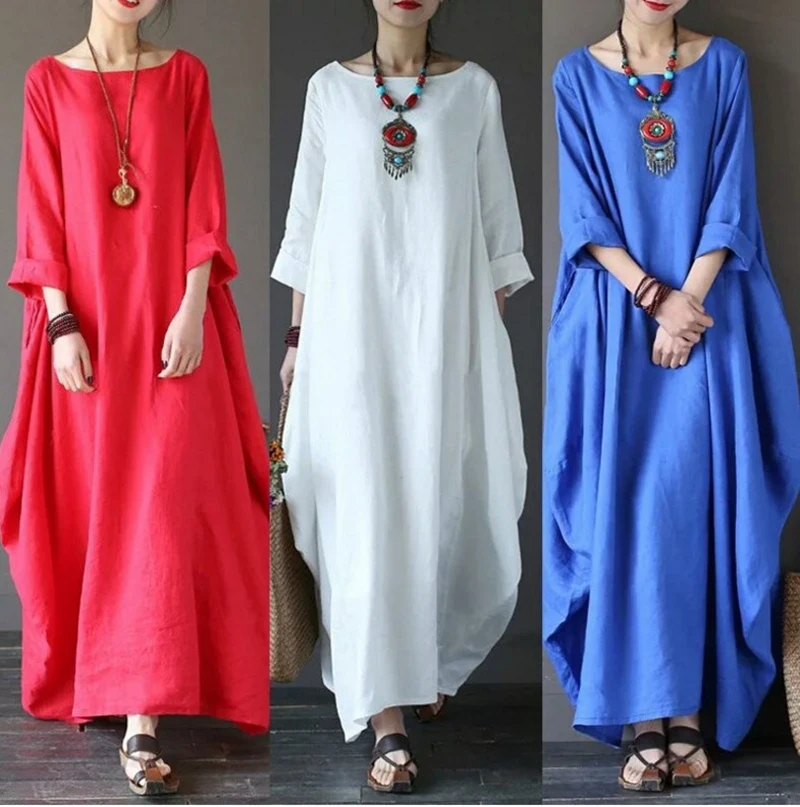 Women Dress Linen Shirt Tunic Pullover Blouse