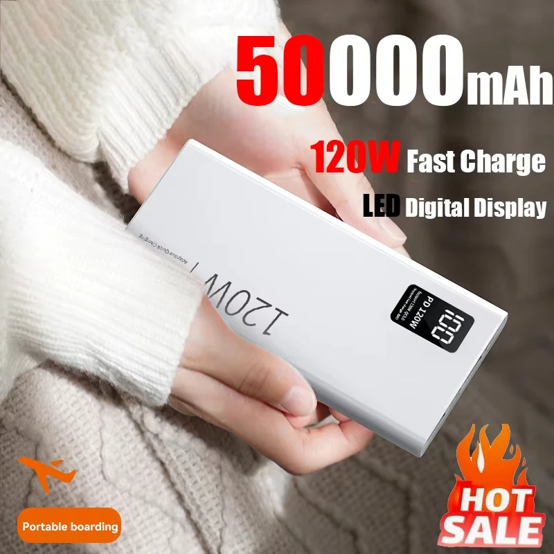 120W High Capacity Power Bank 50000mAh Fast Charger Portable Battery With Digital Display Powerbank For iPhone Samsung Xiaomi 5