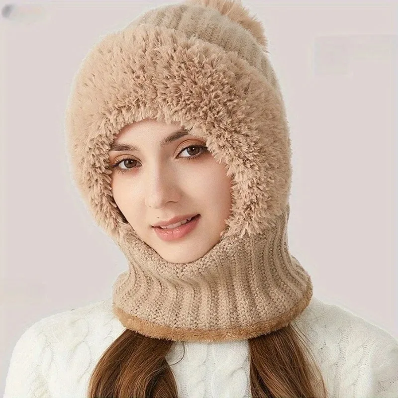 Warm Foldable Ski Mask Windproof Wool Winter Hat Scarf Adjustable Elastic Cold Weather Accessory for Skiing Outdoor Activities