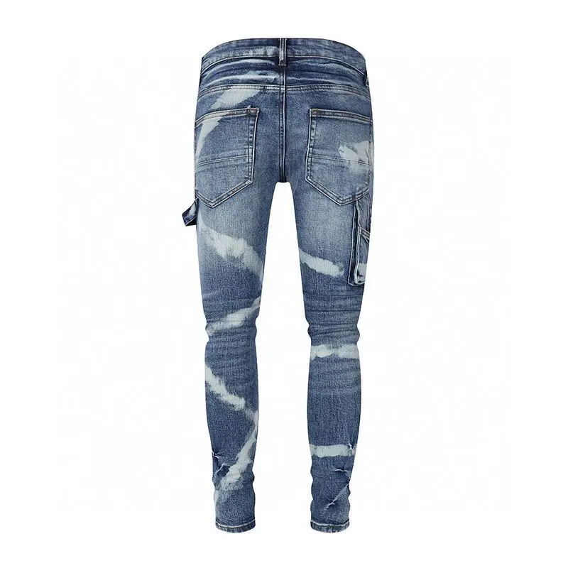 Street Fashion Men Jeans High Quality Retro Blue Stretch Skinny Fit Bandhnu Hip Hop Jeans Multi Pockets Designer Brand Pants Men