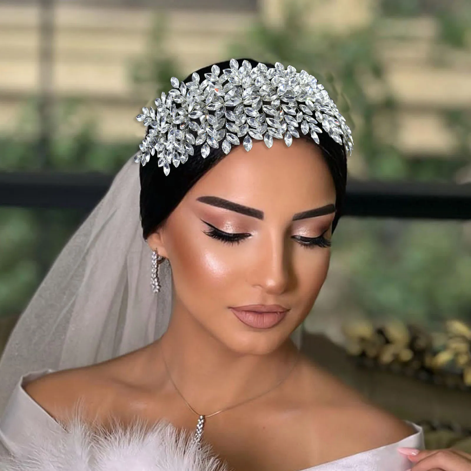 DZ005 Rhinestone Wedding Headpiece Big Headdress Trendy Bride Hair Ornaments Bridal Hair Jewelry Gifts for Girl Crystal Headband