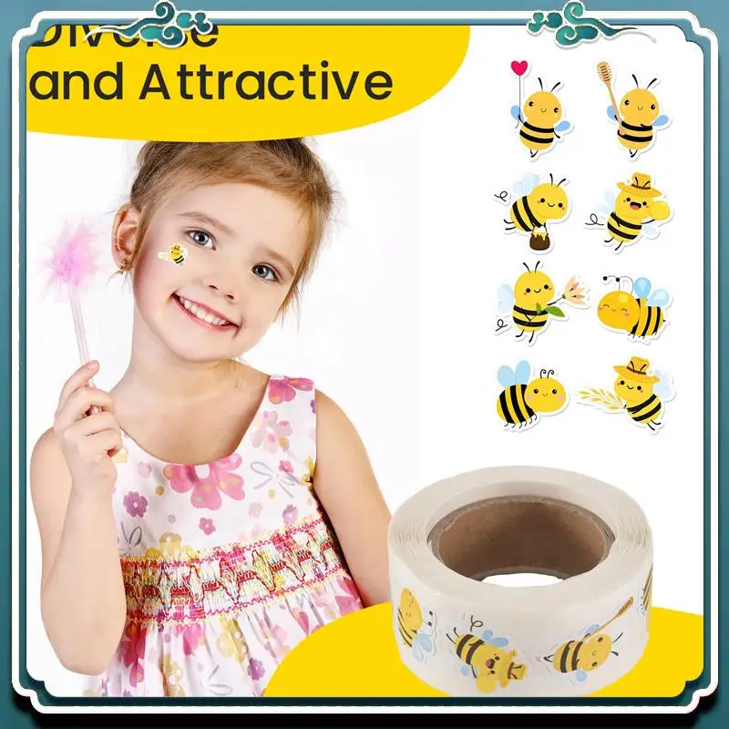 사용하기 쉬운 꿀벌 스티커 롤 - 크리스마스 선물, 사무용품 및 공예품을 위한 귀여운 꿀벌 유치원 스티커 500개