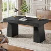 55 Inches Executive Desk, Mid-Century Modern Home Office Desk with Double Trapezoid Base, Wood Computer Desk Business Workstati 5
