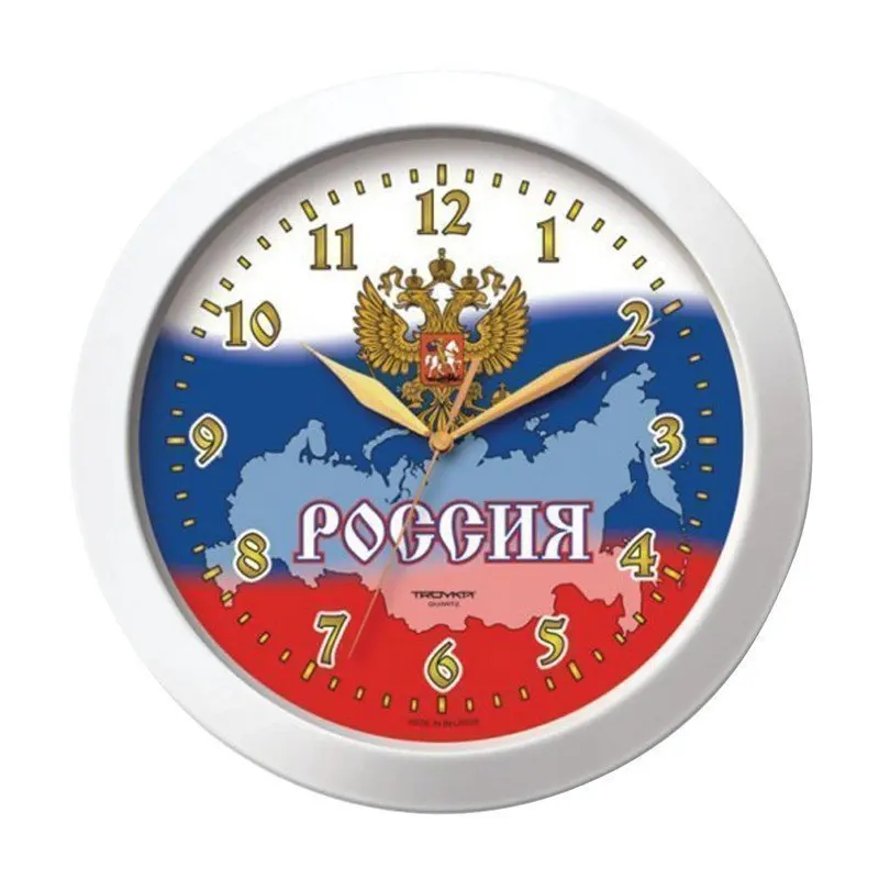 Часы настенные TROYKA 11110191 круг белые с рисунком &quotРоссия&quot белая рамка 29х29х3 5 см |
