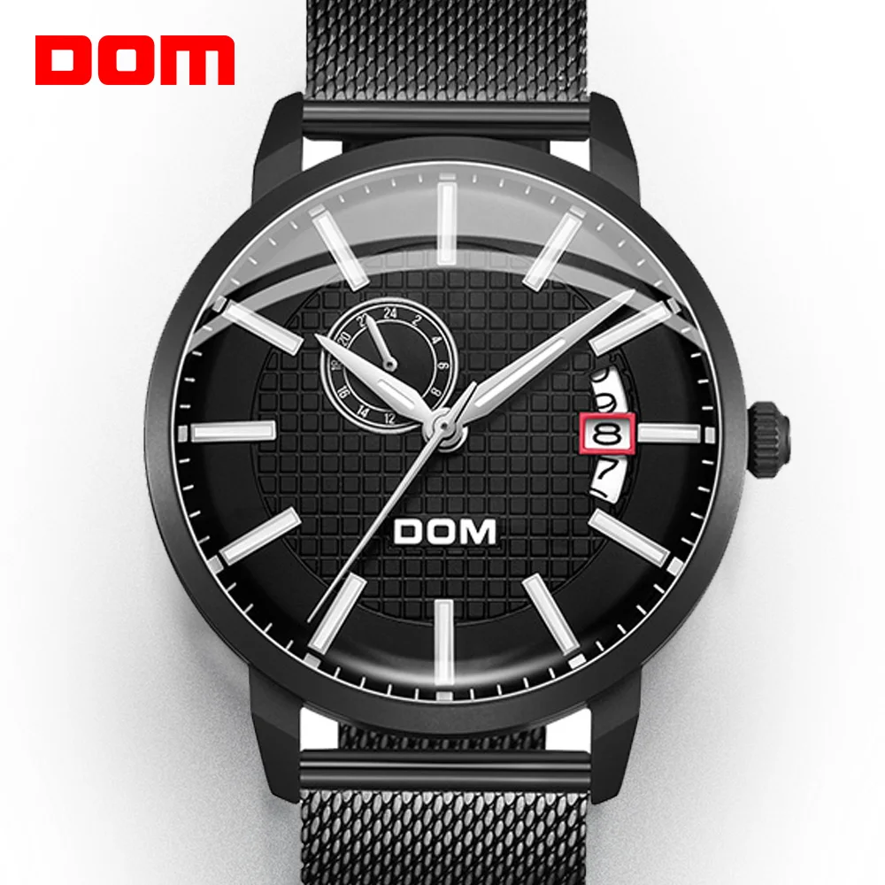DOM Design Brand Luxury Men Watches Automatic Mechanical Wristwatch Black Watch Men Stainless Steel Waterproof Business Sport