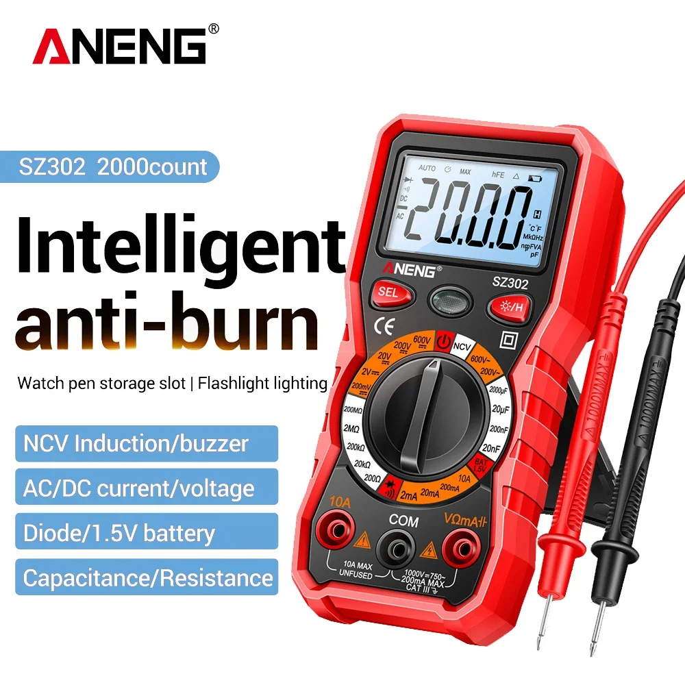 ANENG SZ302 Professional Digital Multimeter AC/DC Votage Tester NCV  Detector Resistance tester Ohm Ammeter Capacitance TestMeter