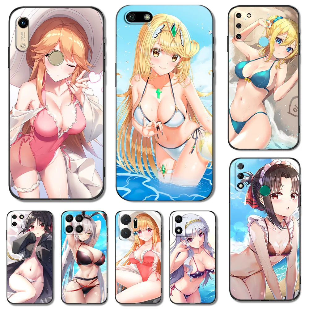 

Черный чехол из ТПУ для Huawei Y9S, Y6S, Y8S, Y5P, Y7P, Y8P, y7, Y5 lite Prime 2018, Y6 2019, чехол с летним сексуальным аниме девушкой