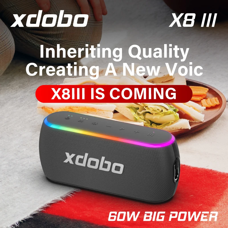 Портативный беспроводной Bluetooth-Динамик Xdobo X8III, 60 Вт, IPX7, водонепроницаемый внешний сабвуфер, стерео беспроводной динамик с RGB-подсветкой