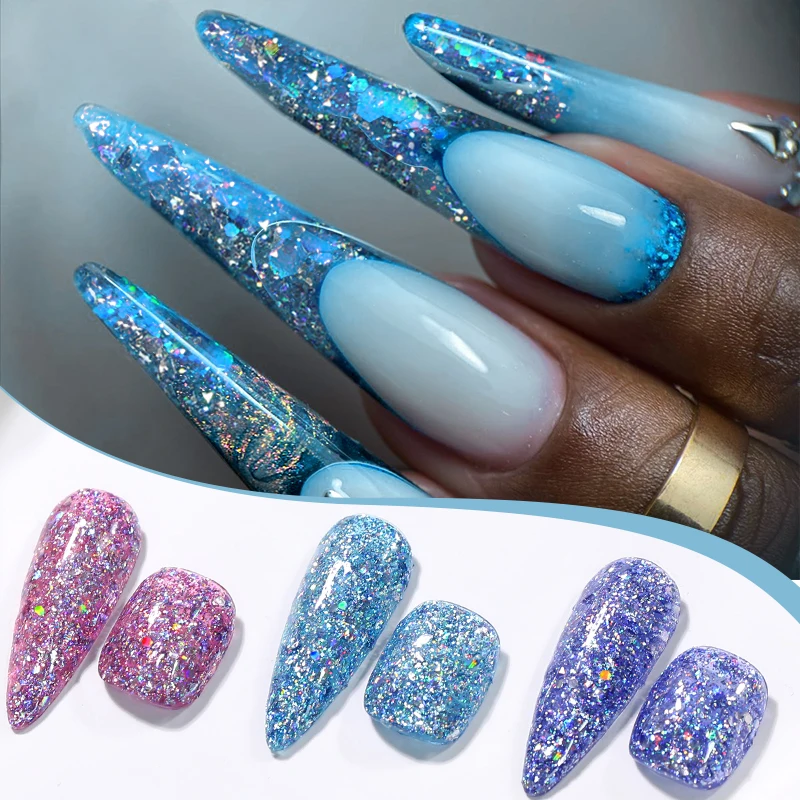 LILYCUTE 7ml 글리터 스팽글 젤 매니큐어 글리터 불규칙한 모양의 스파클링 젤 UV LEDFor 네일 아트 살롱 홈 DIY