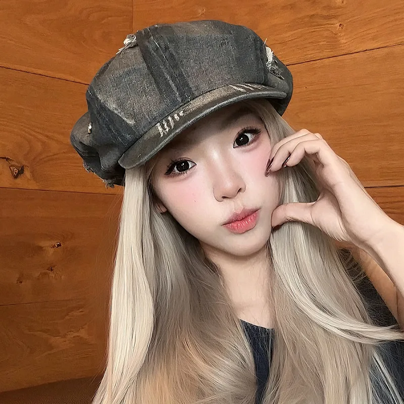 Women's Vintage Newsboy Cap Gradient Color Cotton Flat Cap with Curved Brim Trendy 8-Panel Design Adjustable 56-58cm