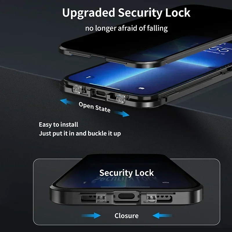 360° Full Protection Anti-Peeping Privacy Magnetic Double-Sided Glass Case