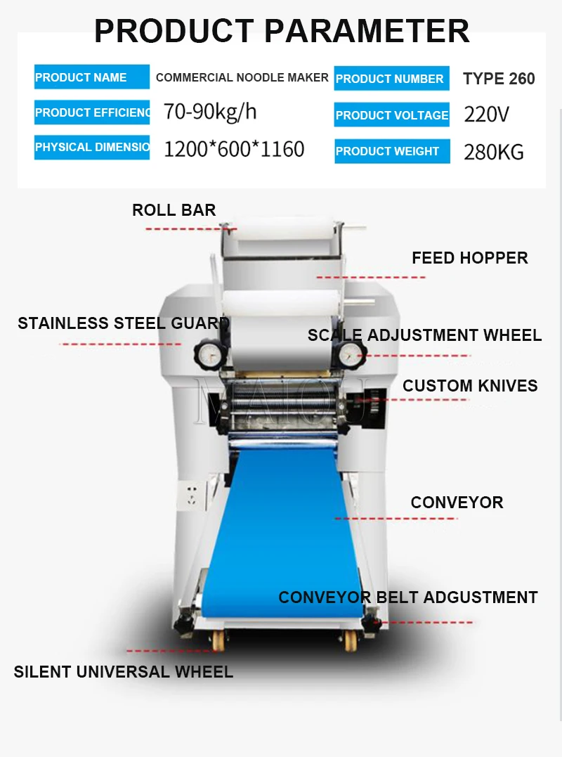 Description Picture 6 of itemElectric Dough Roller Stainless Steel Desktop Pasta Commercial Household Maker Noodle Press Machine Full Automatic