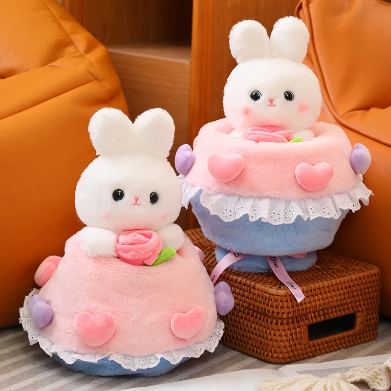 2in1 Princess Bunny Bouquet Plush Toy Cute Stuffed Rabbit Plushies Flowers Doll Soft Toys for Girls Girlfriend Valentine's Day