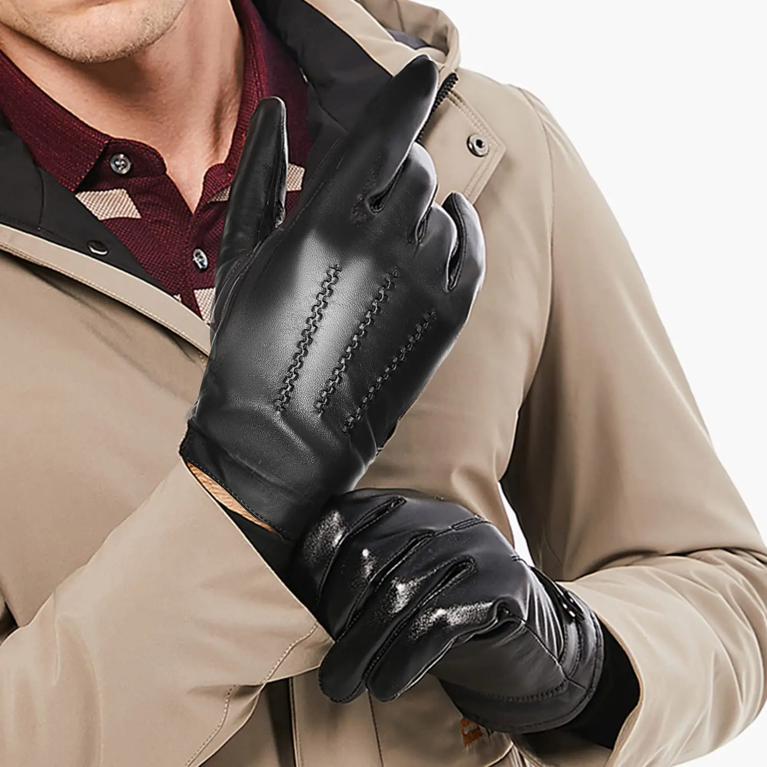 Full Finger Gloves 2025 BISON DENIM Men's Sheepskin Gloves Fashion Cashmere Lined Touchscreen Full Finger Mittens Winter Warm Riding Driving Gloves