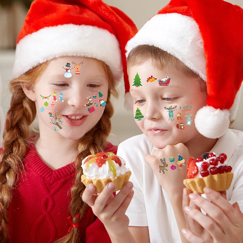 10Pcs Christmas Luminous Tattoo Sticker Children Face Santa Claus Snowman Temporary Tattoo Christmas Party Decorations Supplies