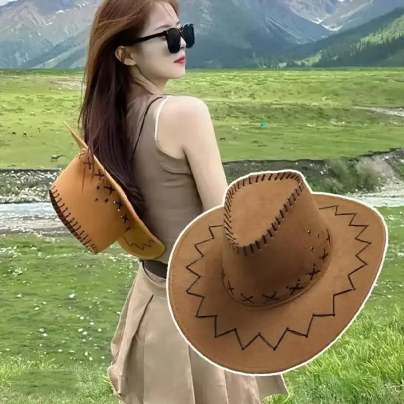 Western Style Suede Cowboy Hat - Unisex Fancy Dress Accessory