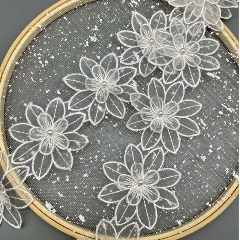 Lace Fabric Lace Ribbon Lace Garment Accessories Lace Sewing Supplies Lace Decoration Lace Accessories Lace Sewing Accessories Organza Tulle 3D Beads Flowers Embroidery Trim Edge For DIY Sewing Neckline Garment Dress Decor