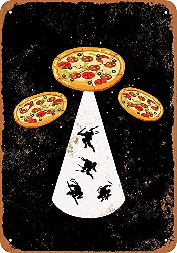 Pizza Ufo Abducting Ninja Turtles Wall Poster Tin Sign Vintage Bbq Restaurant Dinner Room Cafe Shop Decor
