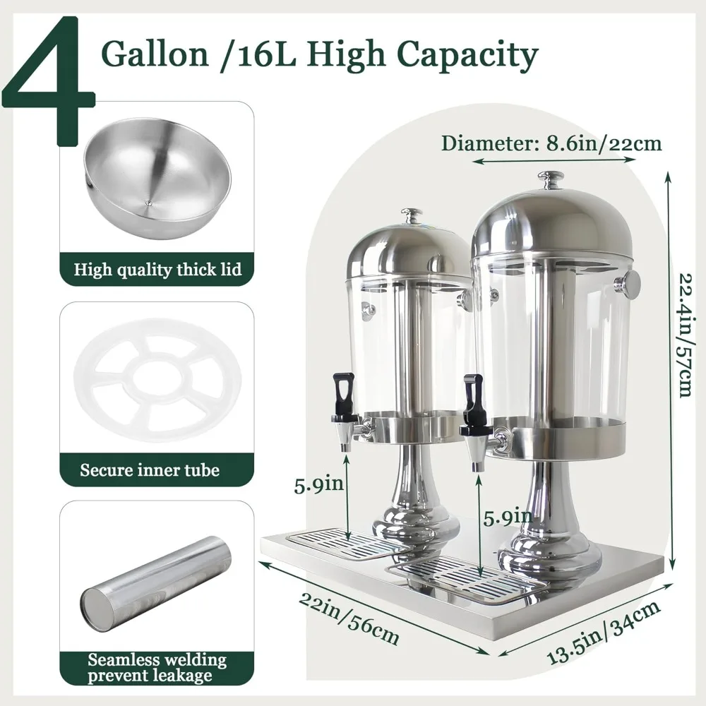 4 gal beverage dispenser, drink dispensers for parties, hot cold drink dispenser with ice container and stainless steel drip tra